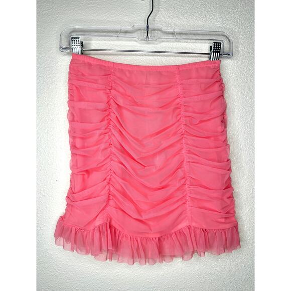 NWT Victorias Secret Pink Mesh Pleated Ruched Ruffle Stretch Mini Skirt 6 - Picture 1 of 12